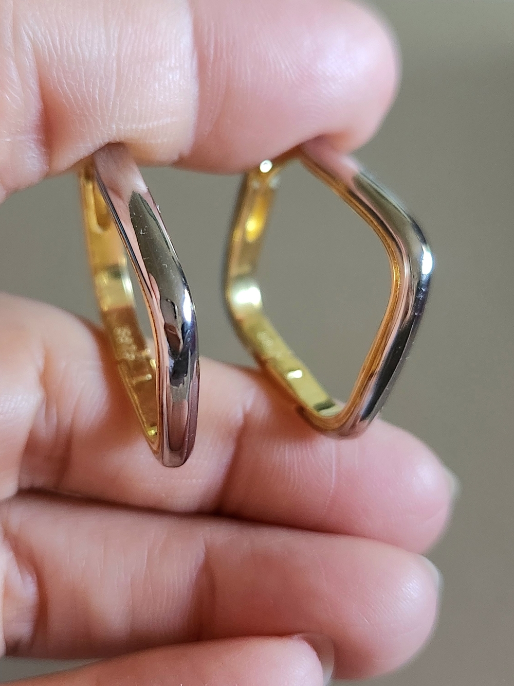 New 18K Gold Plated Two Tone Square Shaped Hoop Earrings for Women